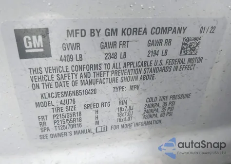 2022 Buick Encore Awd Preferred z USA, uszkodzony, nr VIN KL4CJESM6NB518420